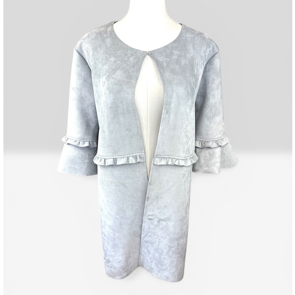 Karamel Italy NWT SZ MED Faux‎ Suede Knit Mixed Media Duster Coat Light gray